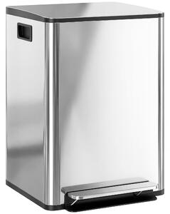 HOMCOM Bidone Immondizia a 2 Sezioni da 20L a Pedale con Coperchio Silenzioso, in Acciaio Inox e PP, 41.8x36.7x58 cm