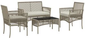 Outsunny Set da Giardino in Rattan da 4 Pezzi con 2 Poltroncine, Divano e Tavolino da Caffè, Kaki e Nero