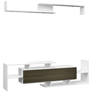 HOMCOM Mobile TV Moderno con Mensola a Muro e Ripiani Aperti in Legno Bianco e Nero per Soggiorno Salotto Design Elegante e Funzionale |Aosom