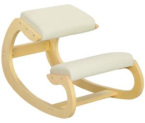 HOMCOM Sedia Inginocchiatoio con Movimento a Dondolo, in Tessuto Effetto Lino e Legno di Betulla, 55x85x55 cm, Crema