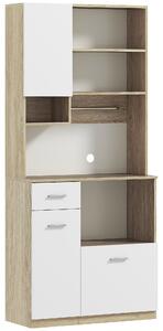 HOMCOM Mobile Dispensa in Legno con Cassetto, 3 Armadietti e 4 Ripiani Aperti, 80x35x180 cm, Bianco
