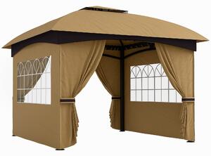 Outsunny Gazebo da Giardino 3.4x3.4m con Pareti in PU Anti-Strappo e Anti-Raggi UV, Tetto a 2 Livelli, Beige|Aosom