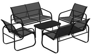 Outsunny Set da Giardino con 2 Divani 2 Posti, 2 Poltrone e un Tavolino da Caffè con Piano in Vetro, Nero