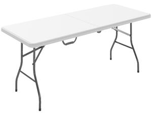 Outsunny Tavolo da Giardino Pieghevole con Maniglia, Acciaio e Plastica, 180x74x74 cm, Bianco