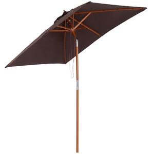 Outsunny Ombrellone Rettangolare Inclinabile 2x1.5 m con 6 Stecche e Apertura a Corda, in Bambù e Poliestere Caffè