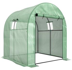 Outsunny Serra da Giardino 1.8x1.8x2m in Acciaio e PE Anti UV con Porte Avvolgibili e Finestre, Verde|Aosom