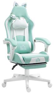 HOMCOM Sedia da Gaming Reclinabile con Poggiapiedi e Cuscini, in Finta Pelle e Spugna, 65x62x116-124 cm, Bianco e Azzurro | Aosom Italy