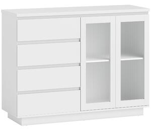 HOMCOM Credenza Buffet in Legno con 4 Cassetti e Armadietto, Ante in Vetro e Ripiani Regolabili, 120x40x91cm, Bianco | Aosom Italy