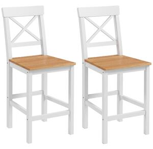 HOMCOM Set di 2 Sgabelli Bar, Sgabelli Cucina Alti con Schienale Alto, Poggiapiedi, in Legno di Pino, Naturale e Bianco | Aosom Italy