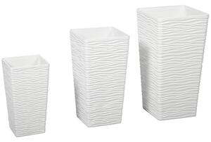 Outsunny Set 3 Vasi da Esterno Impilabili con Motivo Ondulato in Plastica, 42/55/65 cm, Bianco | Aosom Italy