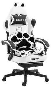 Sedia da gaming ergonomica, con poggiapiedi, rivestita in tessuto, regolabile, design a forma di zampe di gatto, colore nero e bianco
