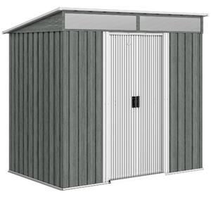 Outsunny Casetta da Giardino 2m² in Acciaio Zincato con Kit Fondazione, Prese d'Aria, Capanno da Giardino con Finestre Trasparente, Tetto Inclinato, Porta Scorrevole Bloccabile, 2 Ganci, Grigio Chiaro | Aosom Italy
