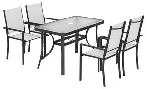 Outsunny Set da Giardino 5pz con 4 Sedie Impilabili e Tavolo in Vetro Temperato con Foro per Ombrellone, Grigio Chiaro | Aosom Italy