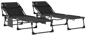 Outsunny Set 2 Lettini Prendisole da Giardino Pieghevoli e Reclinabili su 5 Livelli con Cuscini, 57x200x38 cm, Nero | Aosom Italy