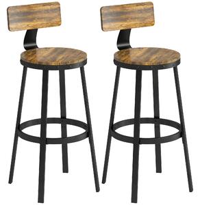 HOMCOM Set 2 Sgabelli da Bar Stile Rustico con Poggiapiedi, in Legno e Metallo, 37x47x96 cm, Marrone | Aosom Italy