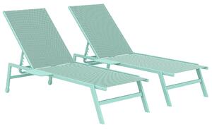 Outsunny Set 2 Lettini Prendisole Regolabili in 5 Posizioni con Tavolino Laterale e 2 Ruote, in Metallo e Poliestere, Verde | Aosom Italy