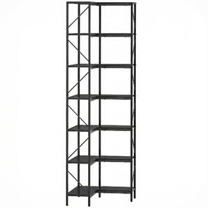 HOMCOM Libreria ad Angolo a 7 Ripiani, Scaffale Industriale, Effetto Legno Nero | Aosom Italy