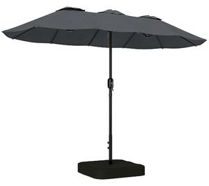 Outsunny Ombrellone Doppio a 12 Stecche con Manovella, Base a Croce e Sacchi, in Metallo e Poliestere, 3x1.5 m, Grigio Scuro | Aosom Italy