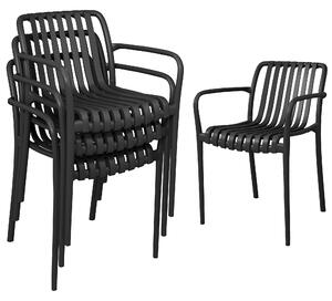 Outsunny Set di 4 Sedie da Patio Impilabili, Sedie da Pranzo per Esterni con Schienale Curvo, Seduta con Listelli e Braccioli, Nero | Aosom Italy