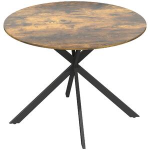 Tavolo da Pranzo Rotondo Stile Industriale Ø100x75 cm con Piano in Truciolato e Gambe a Croce in Acciaio Marrone Rustico