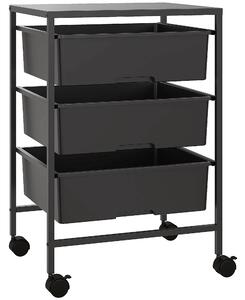 HOMCOM Carrello Multiuso con 3 Cestini Estraibili e Ruote per Cucina e Ufficio in Acciaio e PP, Nero | Aosom Italy