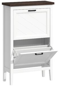 HOMCOM Scarpiera Country con 2 Cassetti Ribalta, Ripiani Regolabili, Design Bianco. | Aosom Italy