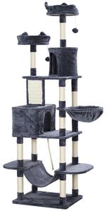 Albero per Gatti 60x50x206A cm con 4 Pali Graffiatoi Cesti Amache per 1-3 Gatti 6 kg in Peluche e Sisal Grigio Scuro