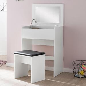 FineBuy Toeletta FB51641 60x81x40 cm Bianco Tavolino da toeletta in legno moderno con sgabello e specchio Toeletta bianca con vano ribaltabile