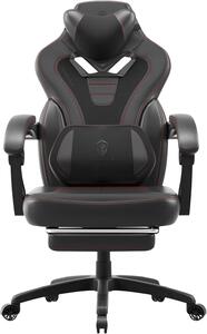 Sedia da gaming Dowinx con poggiapiedi, sedia da gaming per persone di corporatura robusta, sedia da gaming per adulti con funzione massaggio e rivestimento in tessuto, sedia da gaming per PC, modello 150 (nera)