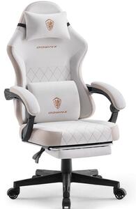 Sedia da gaming con poggiapiedi, ergonomica, imbottitura in molle insacchettate e supporto lombare massaggiante, schienale alto, rivestimento in tessuto beige