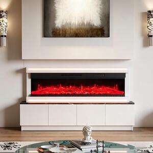INONEFT Caminetto elettrico da 50" con effetto fuoco 3D LED realistico – Caminetto elettrico da parete con riscaldamento e effetto camino, controllo tramite app, effetto crepitio e timer, colore bianco