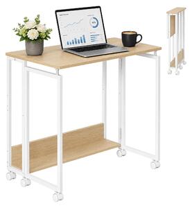 Relaxdays, scrivania pieghevole, con 6 rotelle, scrivania per computer, salvaspazio, dimensioni: 75x60x50 cm, tavolino per laptop, legno, bianco naturale