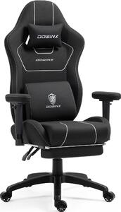 Sedia da gaming in tessuto, con imbottitura a molle insacchettate, supporto lombare massaggiante, poggiapiedi, dimensioni XXL, ergonomica, colore grigio