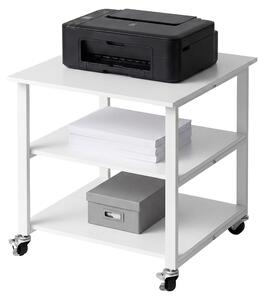 Tavolo per stampante Relaxdays con rotelle, 3 ripiani, dimensioni: 53 x 50 x 50 cm, carrello mobile per stampante, ufficio, supporto per stampante, bianco