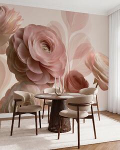 Carta da parati Fiori di ranuncolo voluminosi, di colore rosa cipria, con petali traslucidi nei toni, Carta da parati Buffer, w09998 : Uwalls.it