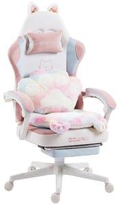 Sedia da gaming ergonomica, con poggiapiedi, rivestita in tessuto, regolabile, design a forma di zampe di gatto, colorata (bianco e altri colori)