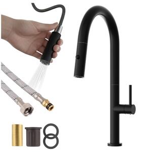 Granitan - Miscelatore cucina - Rubinetto cucina altezza 43 cm - Miscelatore lavello nero - LIVIA