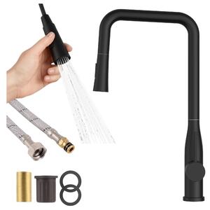 Granitan - Miscelatore cucina - Rubinetto cucina altezza 46 cm - Miscelatore lavello nero - VECTOR