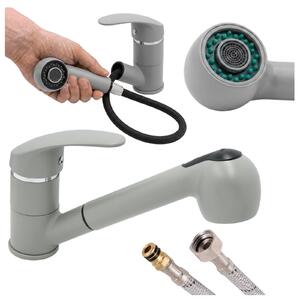 Granitan - Rubinetto da cucina - Rubinetto per lavello - Bocca estraibile - 2 tipi di getto - Grigio - Ottone - HAND