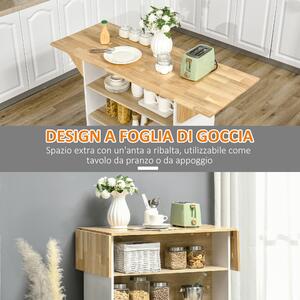 HOMCOM Isola per Cucina Moderna a 3 Ripiani con Piano d'Appoggio, in Legno e Truciolato, 140x55x91 cm, Bianco