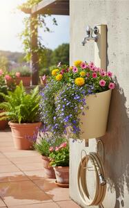 Fontana da Parete Giardino con Due Rubinetti e Secchio Removibile Dimensioni 23x26,6xh 49cm - peso 2,8kg con tubo rubinetto, Garantita contro la ruggine Colore Avorio