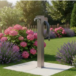 Fontana da Giardino In Alluminio Base rettangolare Doppio Rubinetto Dimensioni 15x11x h 89 cm - peso 4,4 kg con tubo rubinetto, Colore Torora