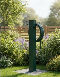 Fontana da Giardino In Alluminio Base rettangolare Doppio Rubinetto Dimensioni 15x11x h 89 cm - peso 4,4 kg con tubo rubinetto, Colore Verde