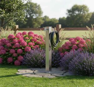 Fontana da Giardino In Alluminio Base rettangolare Doppio Rubinetto Dimensioni 15x11x h 89 cm - peso 4,4 kg con tubo rubinetto, Colore Alluminio