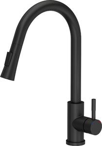 VBChome Rubinetto per lavello nero Rubinetto per lavello con bocca estraibile Rubinetto estraibile Acciaio inossidabile spazzolato 2 livelli di potenza Ruotabile a 360° Rubinetto a U Rubinetto per cucina Monocomando