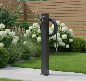 Fontana da Giardino In Alluminio Base rettangolare Doppio Rubinetto Dimensioni 15x11x h 89 cm - peso 4,4 kg con tubo rubinetto, Colore Antracite