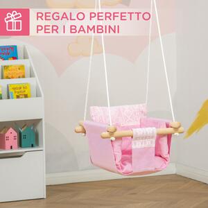 Outsunny Seggiolino Altalena per Bambini in Tessuto e Legno con Cuscino, per Casa e Giardino, 40x40x180cm Rosa