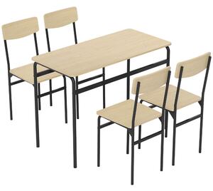 HOMCOM Set da Pranzo 5 Pezzi con Tavolo Rettangolare e 4 Sedie da Pranzo, in Legno e Metallo, Nero e color Legno | Aosom Italy