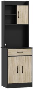 HOMCOM Mobile Dispensa in Legno con Cassetto, 2 Ripiani Aperti e Armadietti, 60x40x180 cm, Nero e color Legno | Aosom Italy