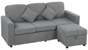 Divano 3 Posti Modulare con Pouf Contenitore 196x139x85 cm in Velluto a Coste Grigio Chiaro